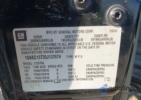 2005 GMC Yukon Sle z USA, uszkodzony, nr VIN 1GKEC13T35J137674